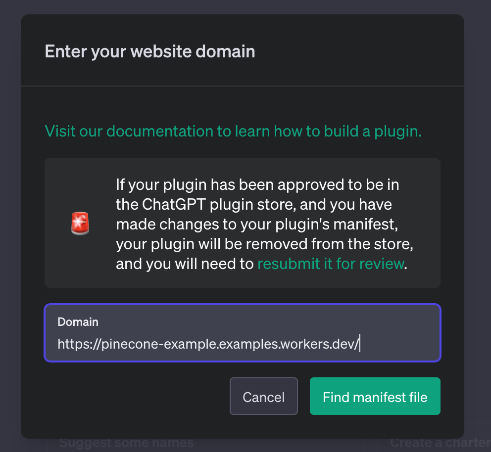 ChatGPT’s custom plugin UI, allowing you to enter a URL
